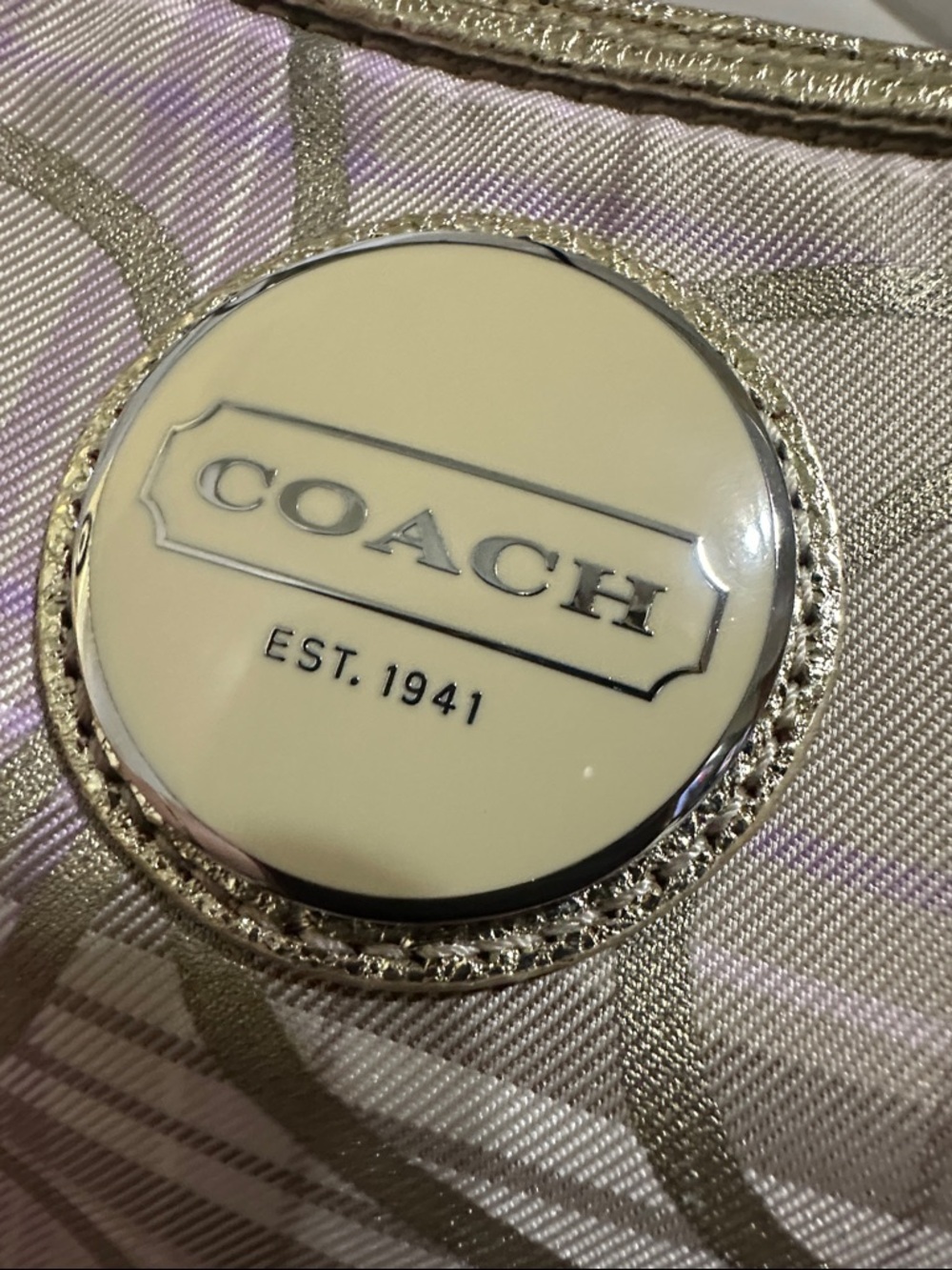 COACH Metallic Beige & Lilac Plaid Signature Shoulder Bag - Picture 3 of 16
